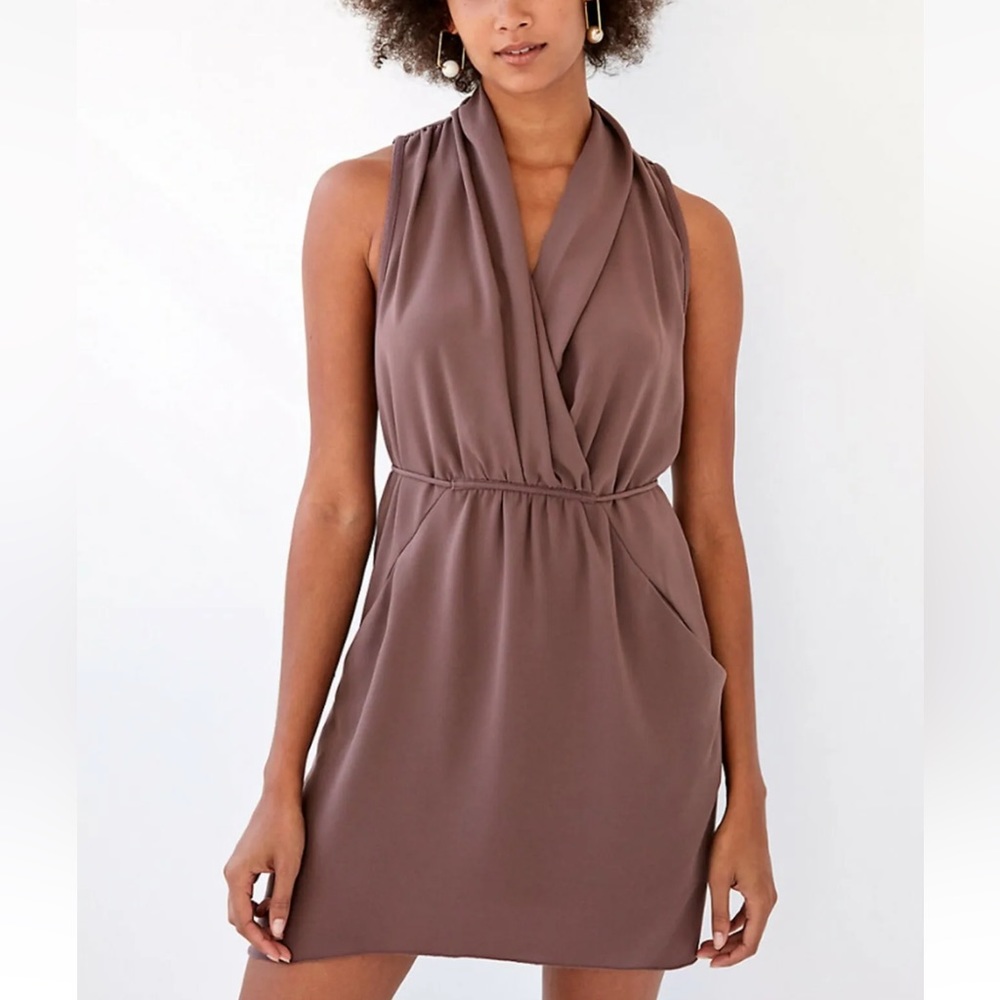 Aritzia Wilfred Sabine Dress Faux-wrap Mini Dress pockets purple Medium career